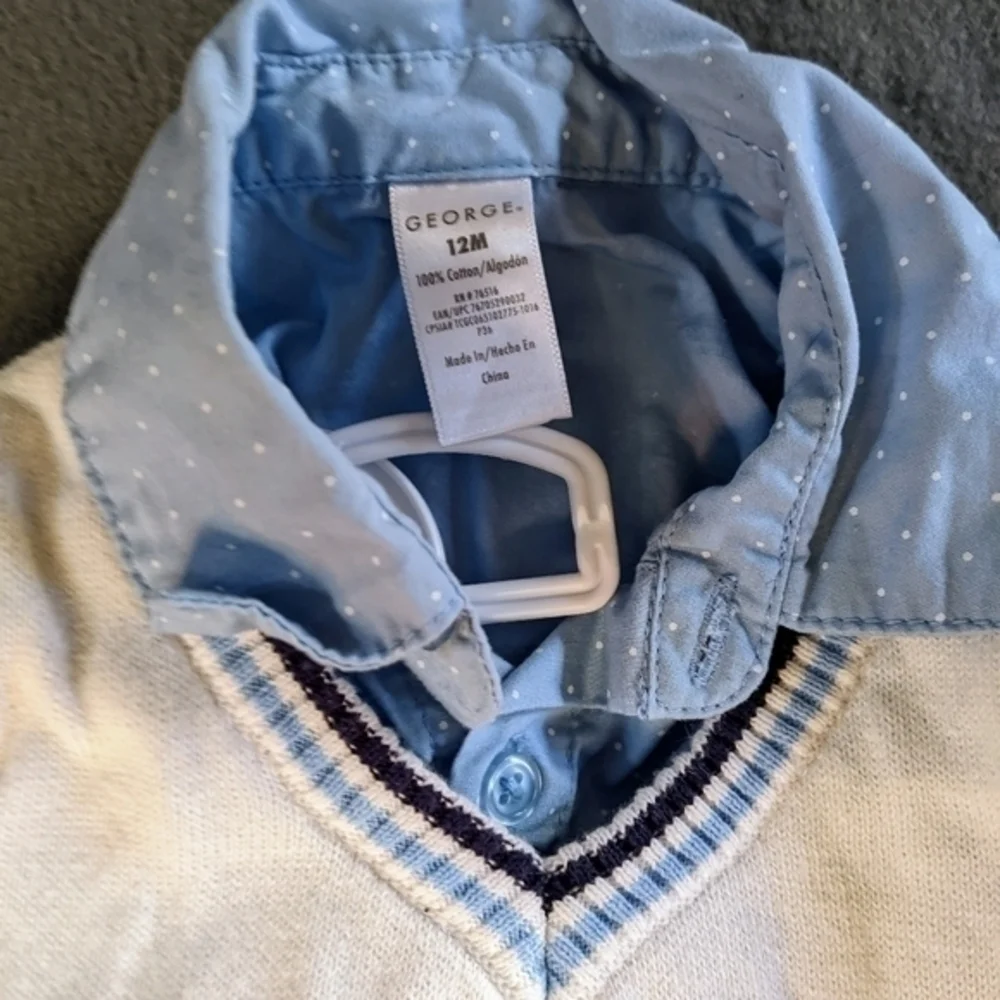 boys 3 pc outfit shirt argyle sweater vest‎ pants blue size 12 months